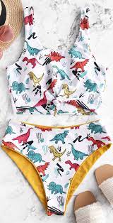 Dinosaur Print Knot Reversible Tankini Swimsuit Cute Bathing Suits Girls Bathing Suits Cute Plus Size Swimsuits
