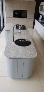 See more ideas about grey gloss kitchen, gloss kitchen, kitchen design. Silver Grey Gloss Handleless Kitchen Island With Silestone Worktop 918401 Used Kitchen Hub