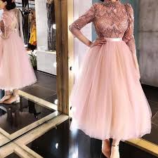 Blush Prom Dresses 2020 Long Sleeve Pearls Beading Sequins Tulle Ankle Length Evening Dresses Full Sleeve Prom Dress Red Prom Dress Long White Lace Party Dress