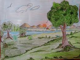 landscape drawing using pastels on a chart paper for my