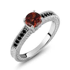 Black And Silver Rings For Women Sterling Silver Round Red Garnet Black Diamond Womens Engagem 14k Yellow Gold Engagement Ring Sterling Silver Engagement Rings 18k White Gold Engagement Rings