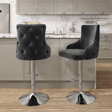Casa furniture design & renovation. Dark Grey Velvet Bar Stool With Button Back Swivel Base Jade Boutique Furniture123