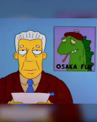 Now we know the real reason the corona flu came over... The Simpsons  predict it again... Those damn juice looseners! Awesome artwork by  @supermural_bros_ . Also swipe to see Kent Brockman preaching