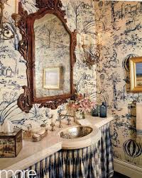 Black And White Toile Wallpaper Bathroom Wallpaper Is Back Southern Hospitality French Bathroom French Country Bathroom French Country Decorating