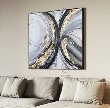 Extra Groot Canvas Kunst Bladgoud Abstract Schilderij Zwart Witte Kunst Aan De Muur Grote Abstrakt Leinwandkunst Abstrakte Malerei