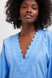 Exclusive Periwinkle Poplin V-Neck Tiered Mini Dress