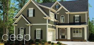 My favorite is dried thyme sw 6186 , because it can be a bold, saturated color , but when outside it will work beautifully with its natural surroundings. Pratt Lambert Deep Exterior Collection Olive Shadow Yucca Green Graphite Desig Green House Exterior Exterior Paint Colors For House House Paint Exterior