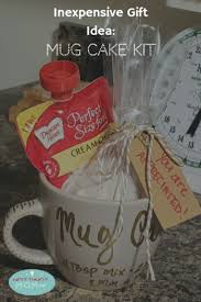 Mix the flour, brown sugar, cinnamon, nutmeg, baking powder and salt together. Inexpensive Gift Idea Mug Cake Kit