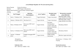 Kegiatan on the job learning (ojl) dilaksanakan pada 2 sekolah magang, yaitu pada sekolah tempat calon kepala sekolah bertugas dan sekolah lain. Jurnal Belajar Ojl