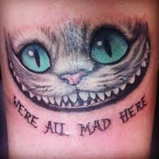 My New Tattoo Cheshire Cat From Tim Burton S Alice In Wonderland We Re All Mad Here Tattoos Tim Burton Tattoo Black Cat Tattoos
