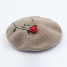 Wool Beret With Needle Felt Rose Needle Felted Hat Pattern Fresh And Romantic Beret For Gift Beret Wool Berets Cute Hats