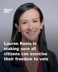 Lauren Kunis is a Democracy Hero. @laurenkun is the CEO and Executive  Director of @voteriders, a nonpartisan nonprofit focused