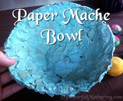 Pour some papier mache paste onto a small tray or shallow container. Paper Mache Bowl Craft