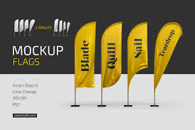 Download Feather Flags Mockup Set In Outdoor Advertising Mockups On Yellow Images Creative Store PSD Mockup Templates