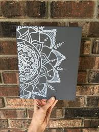 8 By 10 Dorm Room Gray And White Henna Design Custom Colors Available Message Me With Any Requests Or Questions Boho Painting Dorm Paintings Mandala Canvas