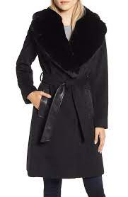 Via Spiga Faux Leather Wool Blend Coat With Faux Fur Collar Nordstrom Fur Collar Coat Wool Blend Coat Belted Coat Outfit