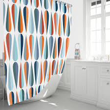 Modern bathroom vanity cabinet with large mirror. Mid Century Modern Shower Curtain Folk N Funky