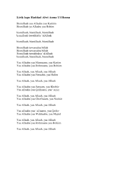 Zikir asmaul husna lirik rumi dan bahasa arab. Lirik Lagu Haddad Alwi Asma Ul Husna Pdf