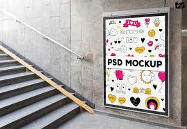 Free Stair Case Side Wall Billboard Mockup Template Billboard Mockup Design Mockup Free Mockup Template