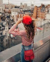 Hat Tumblr Beret Shirt Red Shirt Stripes Striped Shirt Bag Red Bag Tassel Cross Denim Jeans Blu London Outfit London Summer Fashion London Street Style Summer