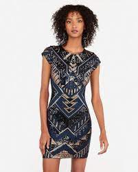 Express Geometric Sequin Bodycon Dress Blue Lyst
