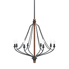 Carlotta 8 Light Chandelier In Distressed Black Metal And Wood Candle Chandelier Wood Chandelier Traditional Chandelier