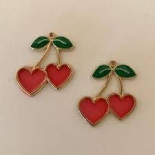 Antique Brass Plated Cherry Charm Pendants, Bronze Dangle Cherries 16x15mm,  Pick Your Amount, D62