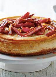 Ginger And Rhubarb Baked Cheesecake Tesco Real Food Recipe Rhubarb Recipes Baking Baked Dessert Recipes