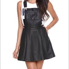 Black Leather Overalls Skirt Overall Dress Kylie Dress Fashion
