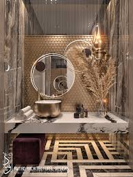 A luxury bathroom deserves a big, bold mirror that will act as a focal point above the vanity. Luxurious Guest Toilet On Behance Bathroom Design Decor Bathroom Interior Design Bathroom Decor Luxury