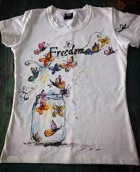 Free Colorful Butterfly Flock T Shirt Jar With Butterflies Woman Handpainted Tee Striving For Freedom T Shirt Painting T Shirt Diy Painted Clothes