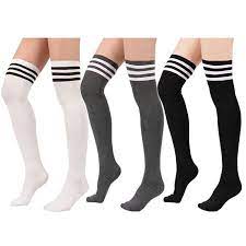 Zando Women Triple Stripe Over The Knee High Socks 3pair White Black Gray One Size Xs To M Knee High Socks High Knee Boots Outfit White Knee High Socks