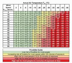 wind chill temperature wct chart from meterological