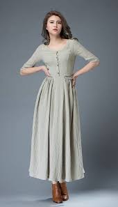 Casual Linen Dress Pale Gray Everyday Comfortable Fit Etsy In 2020 Long Linen Dress Linen Dress Women Maxi Dress With Sleeves