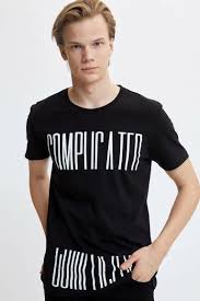 baskili regular fit t shirt siyah erkek fit ti sort