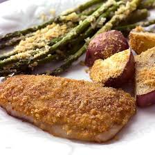 Sheet Pan Baked Parmesan Pork Chops Potatoes Asparagus The Wholesome Dish Recipe Baked Parmesan Pork Chops Parmesan Pork Chops Pork Chops And Potatoes
