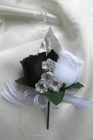 Black Silver Wedding Bouquets 31pc Wedding Cascade Bouquet Silk Bridal Flowers Black Silk Flower Wedding Bouquet Romantic Wedding Colors