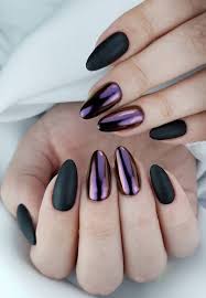 Short Almond Shaped Black Acrylic Nails 48 Hot Short Acrylic Almond Nails Design You Must Try Black And Purple Nails Purple Nails Almond Acrylic Nails