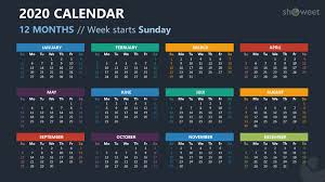 2020 Calendar For Powerpoint And Google Slides Showeet Com Calendar Template Powerpoint Google Slides