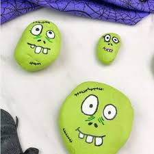 If you mix too much black in at one spot you can keep adding white to balance it back out. Easy Zombie Halloween Painted Rocks For Kids