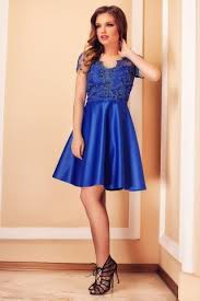 Rochie Albastra De Seara Scurta In Clos Cu Dantela Dresses Blue Dresses Elegant Dresses