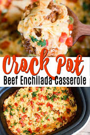 Crock Pot Shredded Beef Enchilada Casserole Shredded Beef Casserole Recipe Favorite Casserole Recipes Enchilada Casserole Beef Beef Enchiladas