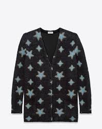 Black And Gold Cardigan Saint Laurent Oversized Cardigan In Black Sky Blue And Gold Star Woven Mohair Jacquard In Black Gray Modesens Oversized Cardigan Cardigan Knitwear Tops
