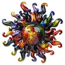 Handcrafted aluminum sun and moon face sculpture wall décor. 3d Metal Wall Sculpture Sun And Moon On Swirling Sun