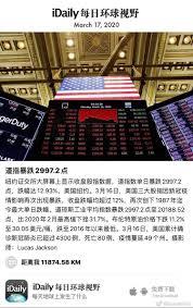 p march 17 2020 纽约证交所大屏幕上显示收盘股指数据道指数单日暴跌2997 2点跌幅达12 93 美国纽约3月16日 美国三大股指因新冠疫情影响再次出现暴跌收盘跌幅均超过12 再次创下1987年迄今最大单日跌幅道琼斯工业平均指数暴跌2997 2点至201 idaily每日视野