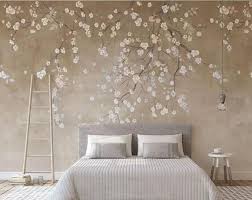 Fine Brush Magnolia Tree Wallpaper Wall Mural One Magnolia Etsy In 2020 Wall Wallpaper Tree Wallpaper Wallpaper Living Room