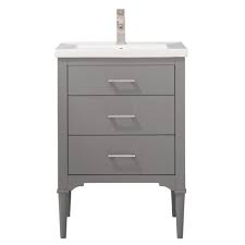 Design Element Mason 24 In W X 18 In D Bath Vanity In Gray With Porcelain Vanity Top In White With White Basin S01 24 Gy The Home Depot Single Sink Vanity Single