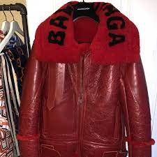 Balenciaga Hunting Red Bombardier Shearling Logo Depop Shearling Balenciaga Jackets