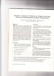 It involves a redox reaction. Pdf Enzymes Catalyzed Titration Of Oxalic Acid With Potassiun Permanganate At Room Temperature
