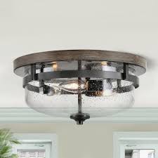 Lnc Morice 13 5 In 3 Light Bronze Modern Farmhouse Ceiling Flush Mount Lights With Aged Oak Painted Walnut Wood Accents Zfiv63hd13680e7 The Home Depot